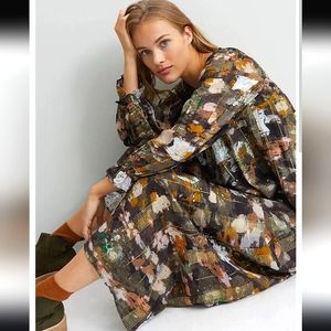 Anthropologie Nwot Blair Shimmer Longsleeve Earthtones w/Gold Metalic Ma…